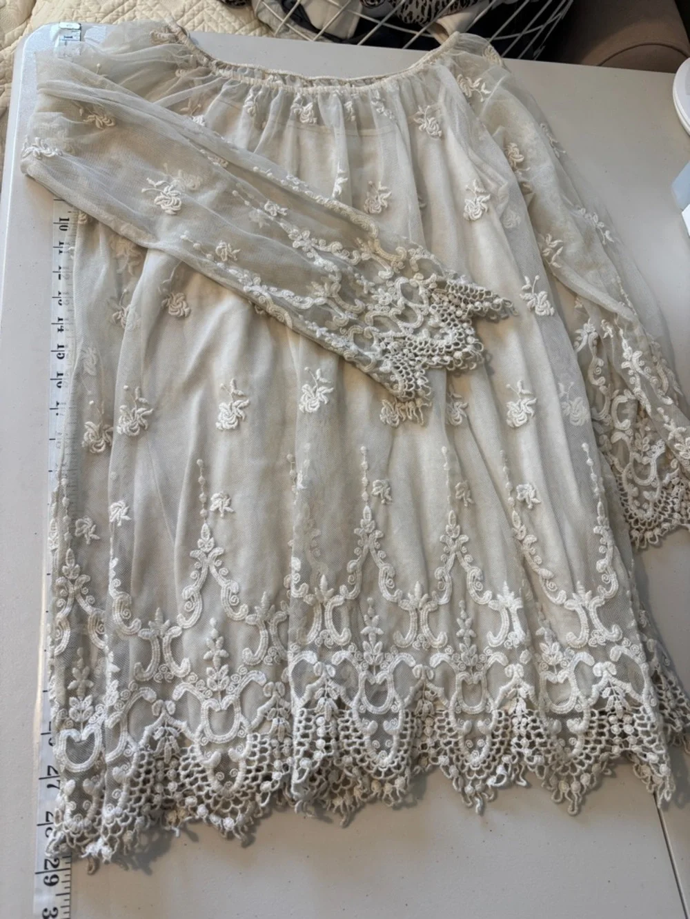 Italian Floral Lace Mini Dress Fits like Small Fairy Cottagecore Festival Silk - Picture 9 of 10